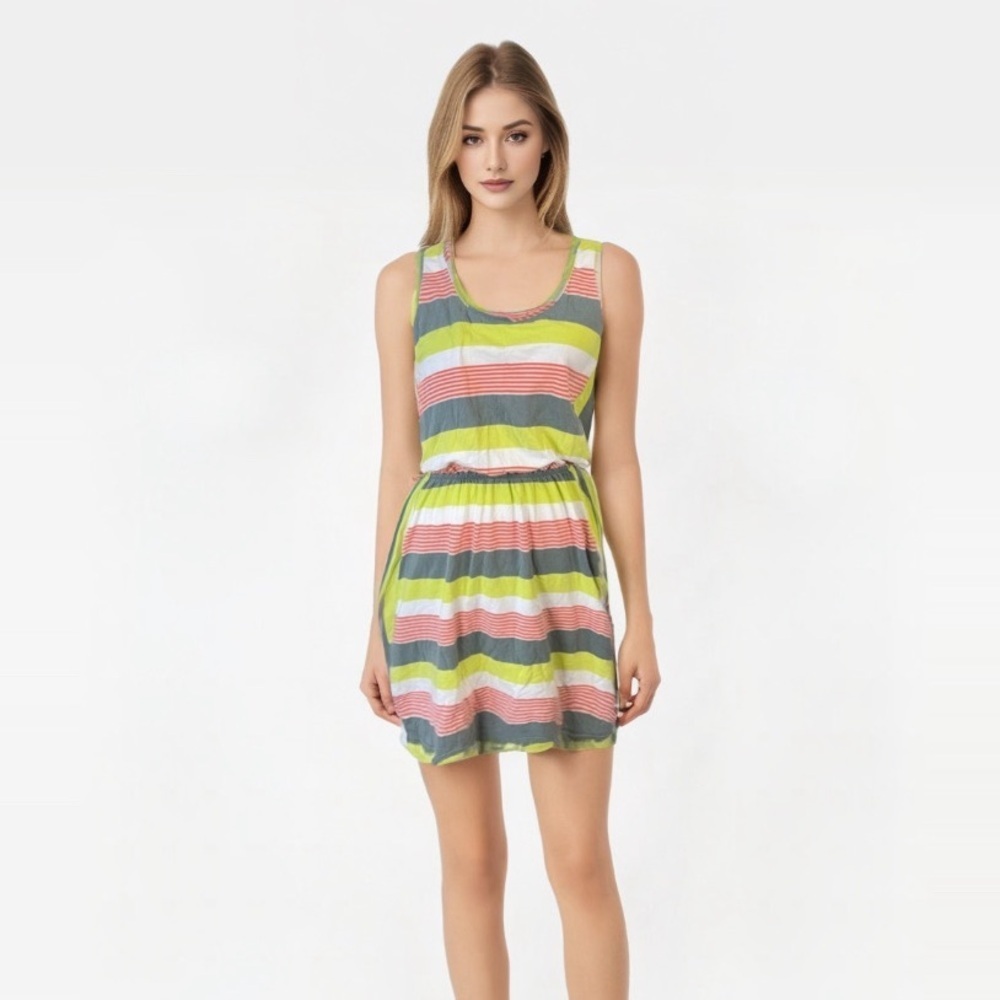 Patagonia Striped Tank Midi Dress — Lime Green, Pink, Gray, White